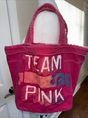 PINK Victoria's Secret Hot Pink Canvas 'TEAM PINK' Tote